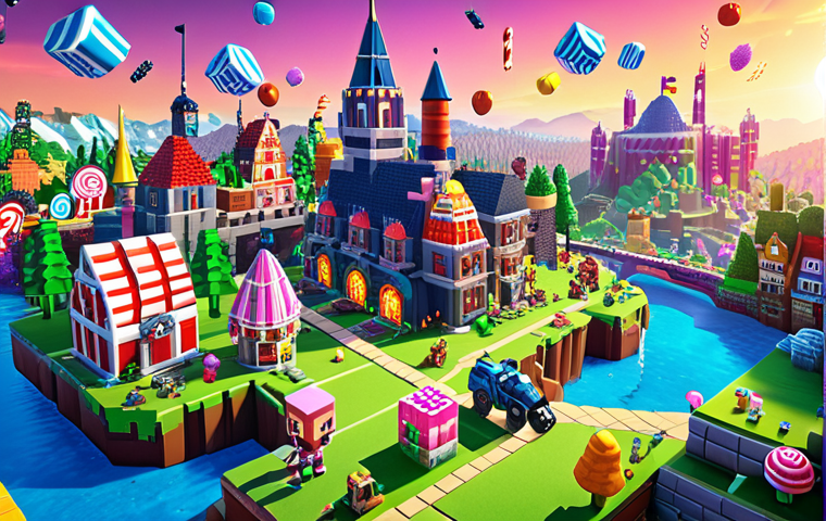 **Swedish Gaming Landscape:** A vibrant and futuristic cityscape with iconic video game characters (like from Candy Crush, Minecraft, Battlefield) integrated into the scene. Include elements of Swedish design and innovation, with a focus on technology and education. Bright, optimistic lighting.